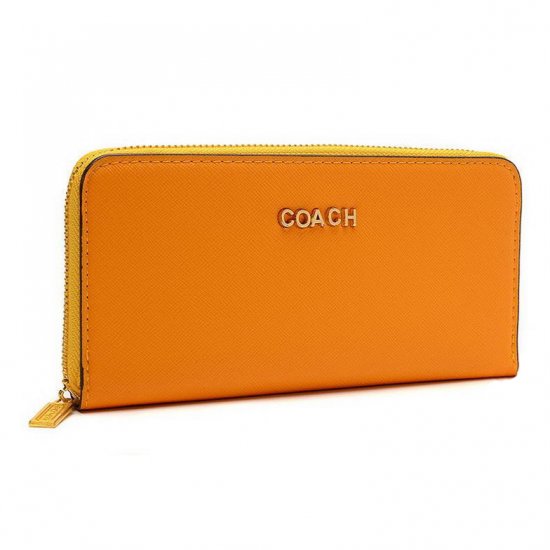 Coach Accordion Zip In Saffiano Large Orange Wallets EUP | Women